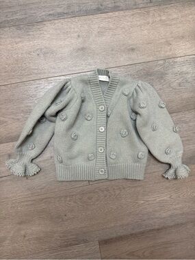 Rylee + Cru Sage Gray Pom Pom Knit Cardigan